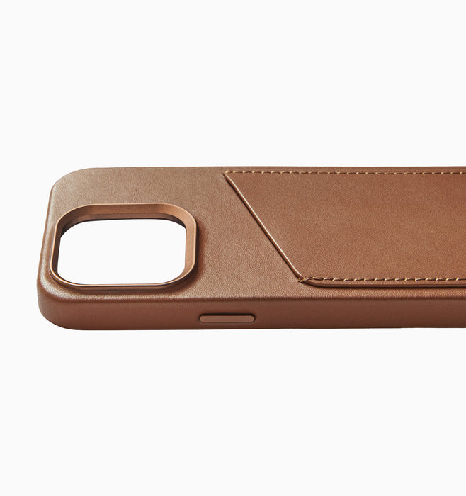 Mujjo Leather Wallet Case - iPhone 15 Pro - Dark Tan