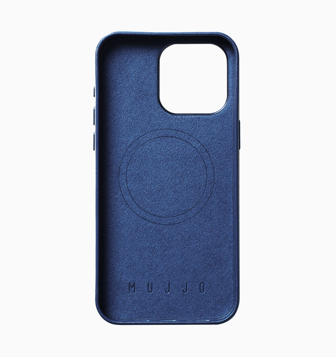 Mujjo Full Leather Wallet Case - iPhone 15 Pro Max - Monaco Blue