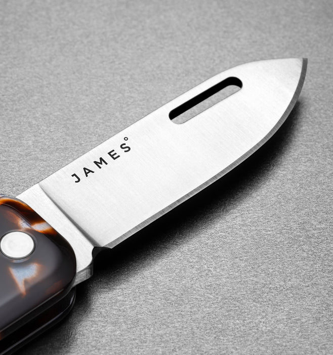 The James Brand - The Elko Utility Knife - Blue Steel Tortoise + Stainless