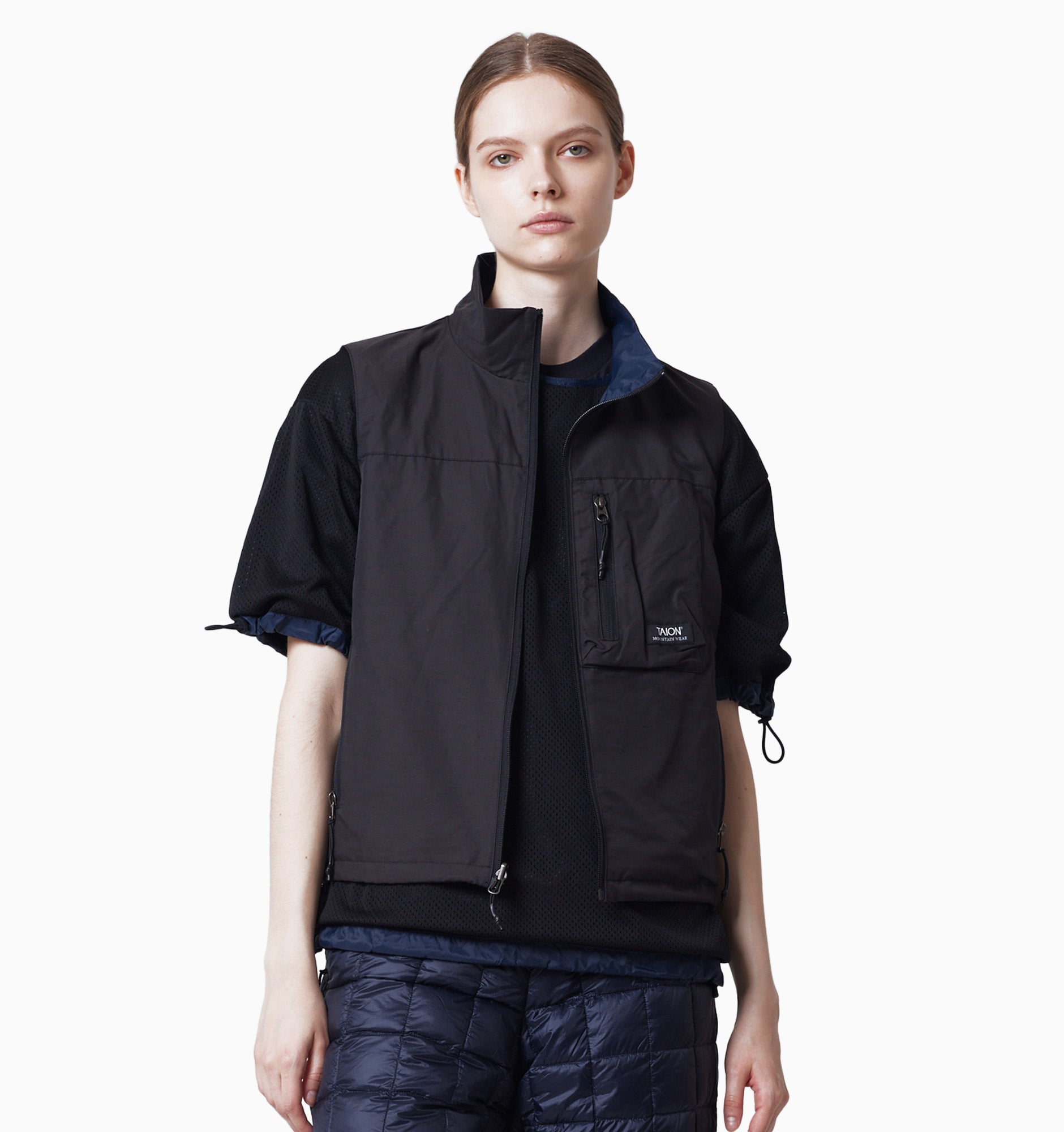 Taion Non Down Mountain Reversible W-Zip Vest | Afterpay