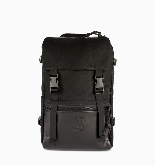 Topo Designs Rover Pack Laptop Backpack - Heritage Canvas Black Black Leather